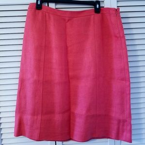 Coral pink linen straightcut/pencil midi skirt